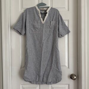 LL Bean Signature Linen Dress Blue Stripe Small